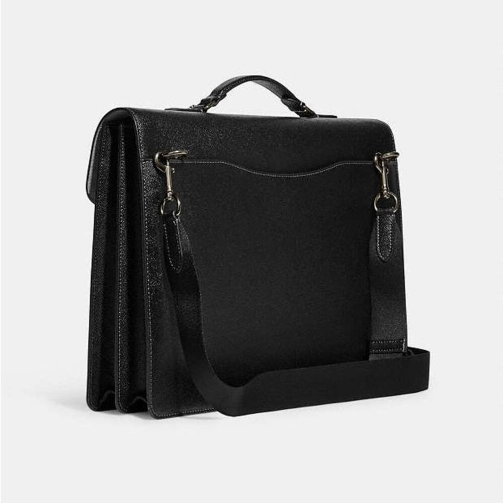 COACH Graham Flap Brief Black Leather Travel Shoulder Bag Briefcase Suede Lined - Picture 15 of 15